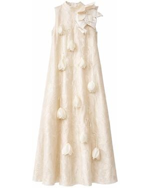 Julia Allert Neutrals Ivory A-Line Flower Maxi Dress – Couture Gown - Natural