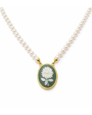 Vintouch Italy Aster Cameo Necklace With Pearls - Metallic