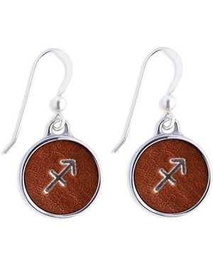 N'damus London Zodiac Sagittarius Leather Earrings - Brown