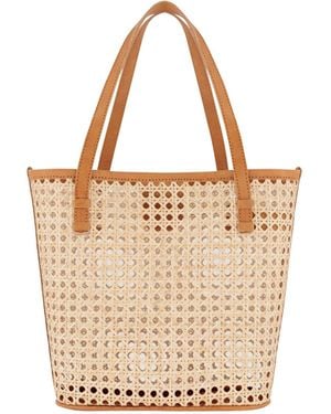 OhSun Neutrals Bella Rattan & Leather Shoulder Bag - Natural