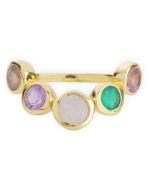 Giselle Vale — London Iris Five Gemstones Ring Moonstone, Labradorite, Onyx & Amethyst - Yellow