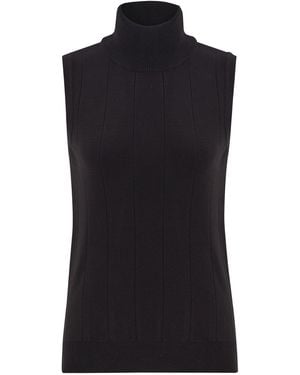 Peraluna Slim Fit Sleeveless Turtle-Neck Blouse - Black