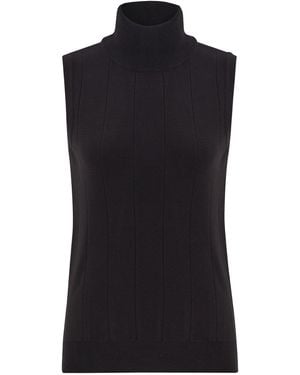 Peraluna Slim Fit Sleeveless Turtle-Neck Blouse - Black
