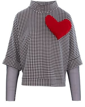 Larisa Dragna Gingham Blouse With A Removable Heart - Grey