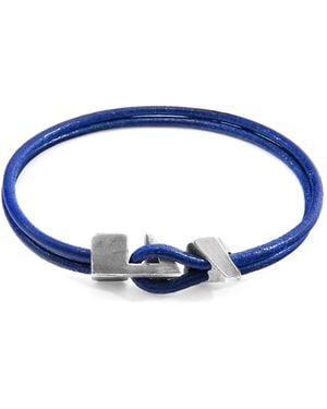 Anchor and Crew Azure Blue Brixham Silver & Round Leather Bracelet