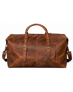 Touri Zip Detail Genuine Leather Holdall - Orange