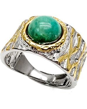 Farra Stone Platinum Plated Brass Adjustable Ring - Green