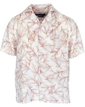 Haris Cotton Printed Linen Byron Shirt Copper Fern - White
