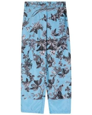 Niza Trouser With Floral Print And Lace Details - Blue