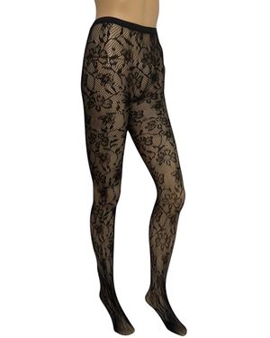 HIGH HEEL JUNGLE by KATHRYN EISMAN Venise Lace Fishnet Tights - Black