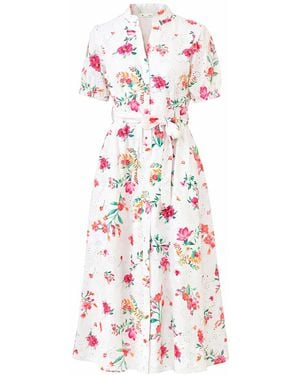 Yumi' Floral Print Cotton Broderie Anglaise Midi Shirt Dress - White