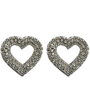 Achala Handcrafted Neutrals Crystal Heart Statement Earrings - Metallic
