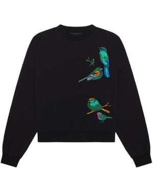 PLACE OF ELMS Northern Birds Embroidered Fleece Crew Neck Jumper - Black