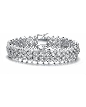 Genevive Jewelry Sterling Cubic Zirconia Bracelet With Rows Of Stones - Metallic