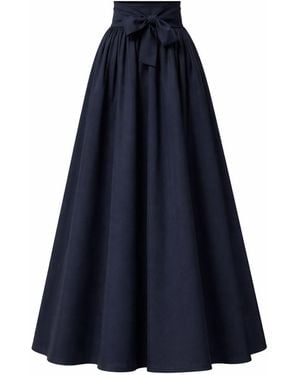 Nikka Place Long Flared Skirt With High Waist & Front Bow - Blue