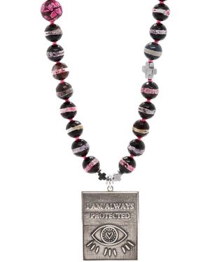 Ebru Jewelry Sterling I Am Always Protected Pendant Beaded Necklace - Metallic