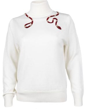 Laines London Laines Couture Wrap Snake Embellished Knitted Roll Neck Jumper - White