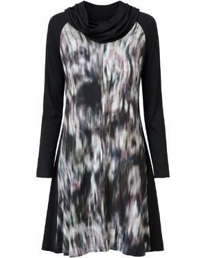 Conquista Abstract Print Hooded Dress With Long Sleeves - Black