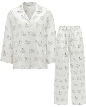 NOT JUST PAJAMA Diamond Poodles Silk Pyjamas Long Set - White