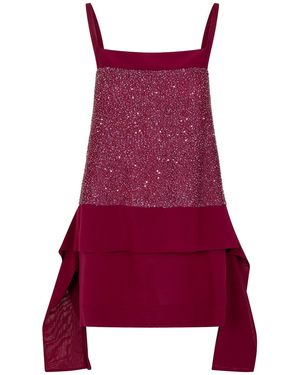 Langner Cherry Silk Embroidered Mini Dress
