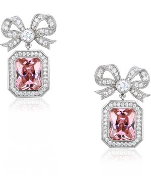 Santinni Empress Bow & Radian Cut Crystal Earrings - Pink