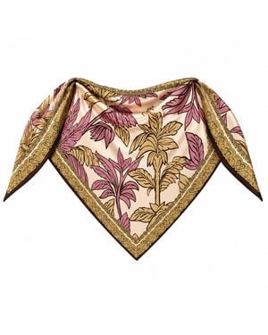 LOVEIST STORE Nomad Botanical Print Jacquard Satin Scarves - Pink