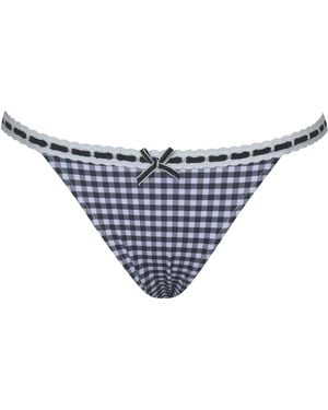 Miss Circle New York Genevia Gingham Lace Decoration Bikini Bottom - Blue