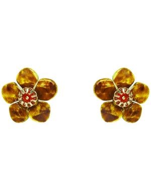Gissa Bicalho Handmade Acrylic Earring S Willd Flower Caramel - Brown