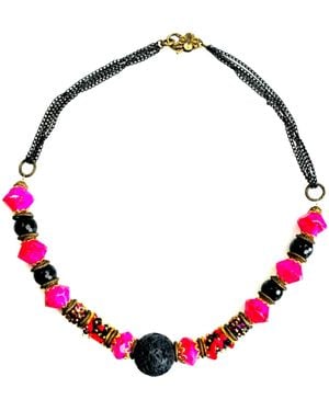 Bellus Domina Hot Pink & Black Beaded Necklace - Red