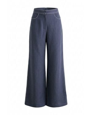 Rue Les Createurs Linen Blend High Waist Trousers - Blue