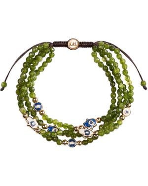 Karma and Luck Lucky Shield Jade Evil Eye Hamsa Bracelet - Green