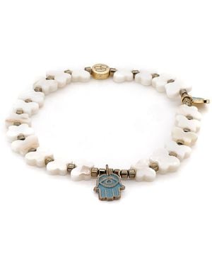 Ebru Jewelry Hamsa Hand Butterfly Beaded Pearl Anklet - Metallic