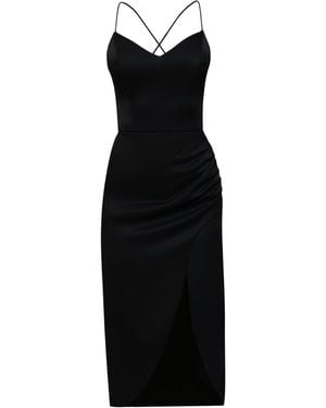 Nomi Fame Selena Satin Midi Dress With Straps And Draped Skirt - Black