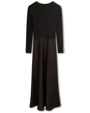 Roch Perel Silk Knit Mixed Midi Dress - Black