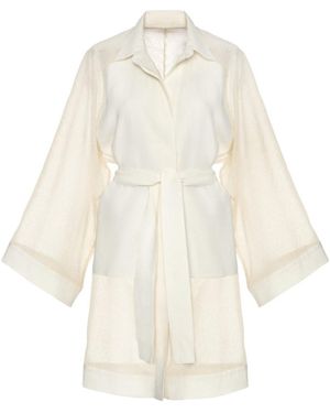 Women & Women Neutrals Golden Sparkling Shimmer Detailed, Woven, Ecru Kimono Shirt - White