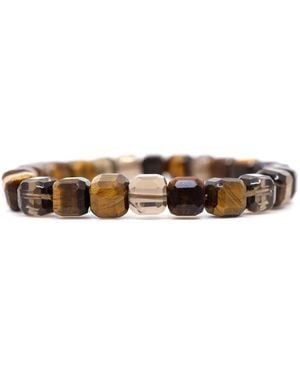 Shar Oke Tiger's Eye & Smoky Quartz Cube Beaded Bracelet - Brown