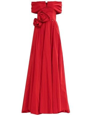 Nissa Floral-Applique Taffeta Maxi Dress - Red