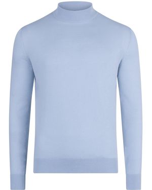 Paul James Knitwear Ultra Fine Cotton Mock Turtle Neck Spencer Jumper - Blue