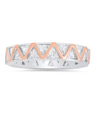 Kylie Harper Sterling Two Tone Diamond Cz Zig Zig Eternity Band Ring - White