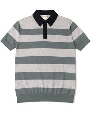 Salts Cashmere Short Sleeve Rugby Stripe Polo Shirt - Grey