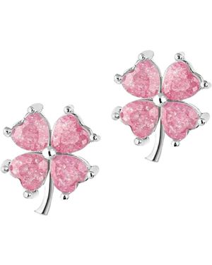 Spero London Four Leaves Clover Sterling Stud Earring - Pink