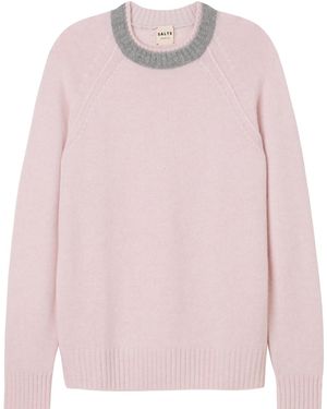 Salts Cashmere Double Neck Trim Crew Neck Sweater - Pink