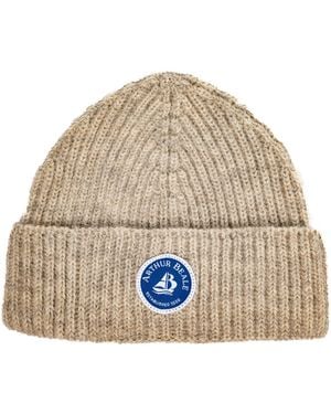 Arthur Beale Neutrals Badge Beanie Hat - Natural