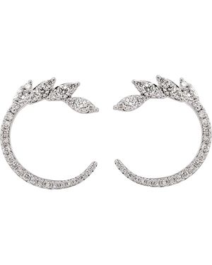Artisan 18K Diamond Leaf Open Stud Earrings - Metallic
