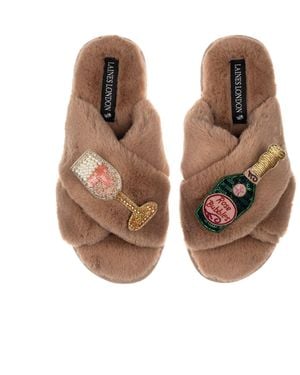 Laines London Neutrals Classic Laines Slippers With Champagne & Glass Brooches - Brown