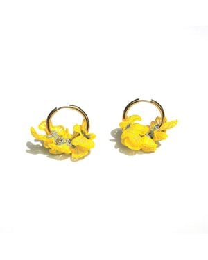 Nana Watanabe Swell Wave-Inspired Embroidered Earrings - Yellow