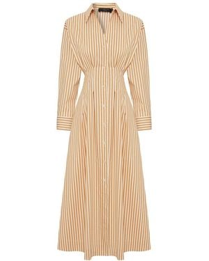 Exquise Neutrals Sutton Waist Shirt Collar Midi Dress - Natural