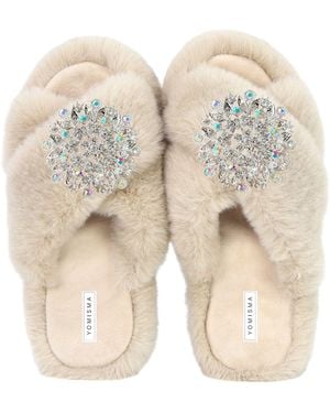 Yomisma Neutrals Faux Fur Slippers - Natural