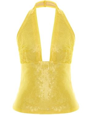 Pcfg Sequin Neck Tie Top - Yellow