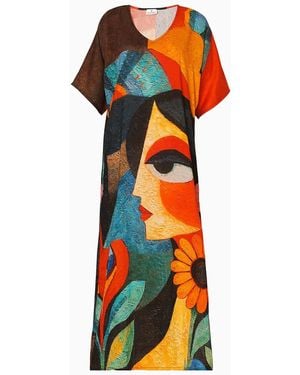DHARA SHETH DUBAI Muse Abstract Art Kaftan Maxi Dress - Blue
